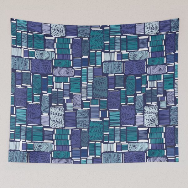 Item preview, Find the needle // navy blue background gradients of blue thread spools designed and sold by SelmaCardoso.