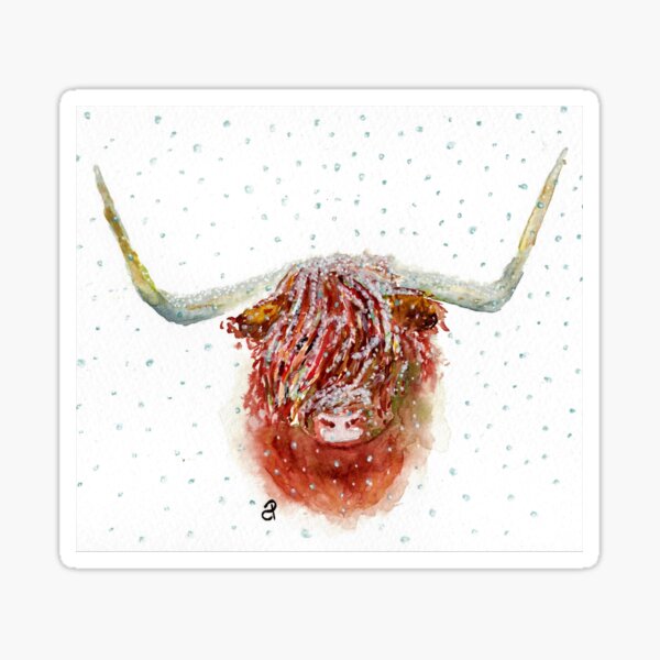 Item preview, Snowy Highland Cow designed and sold by ArtbyCathyUK.