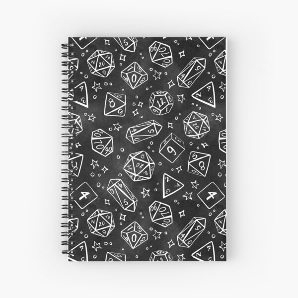 Watercolor Line Art Dice - Black Spiral Notebook