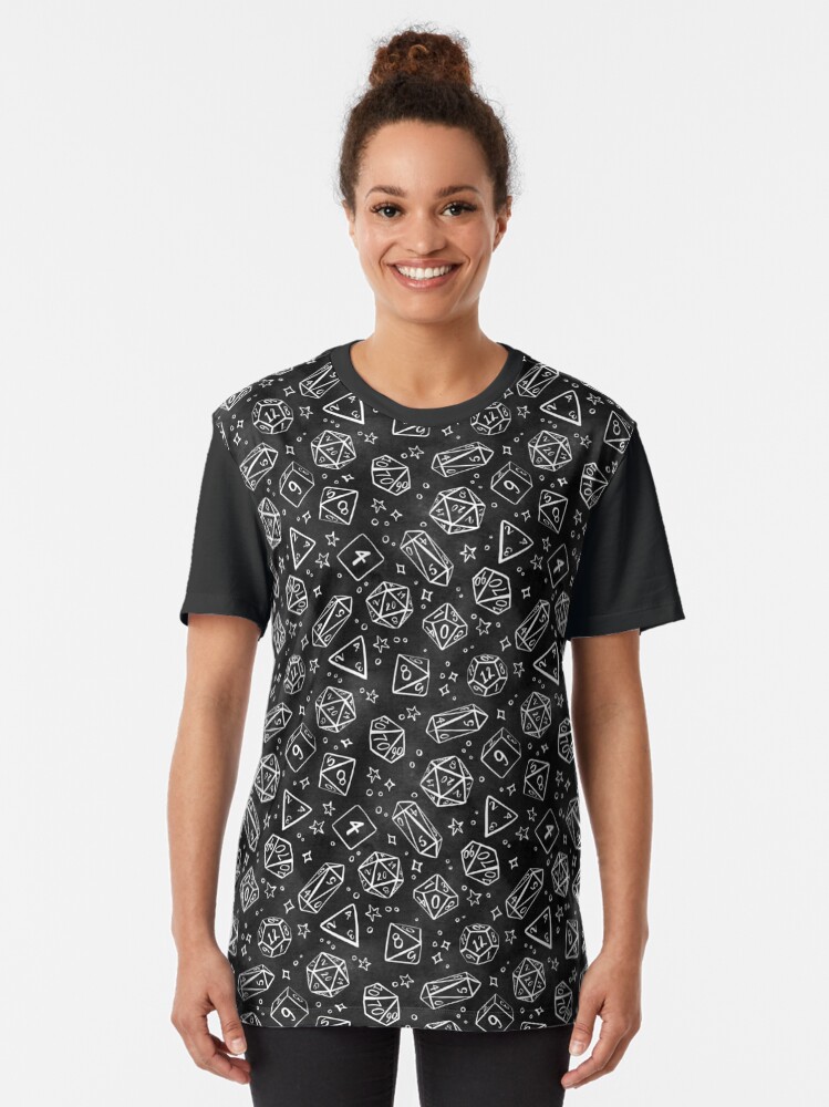 Alternate view of Watercolor Line Art Dice - Black Graphic T-Shirt