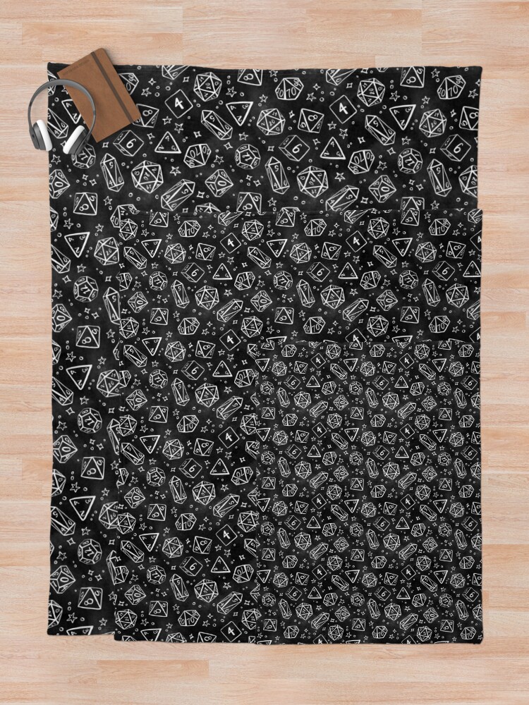 Alternate view of Watercolor Line Art Dice - Black Throw Blanket