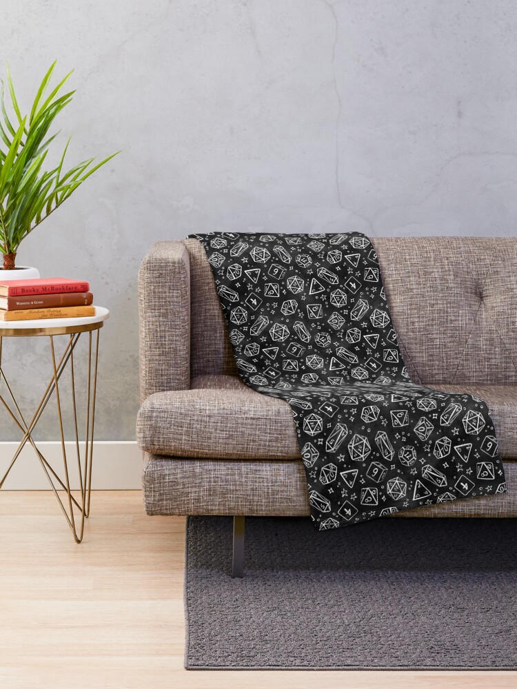 Alternate view of Watercolor Line Art Dice - Black Throw Blanket
