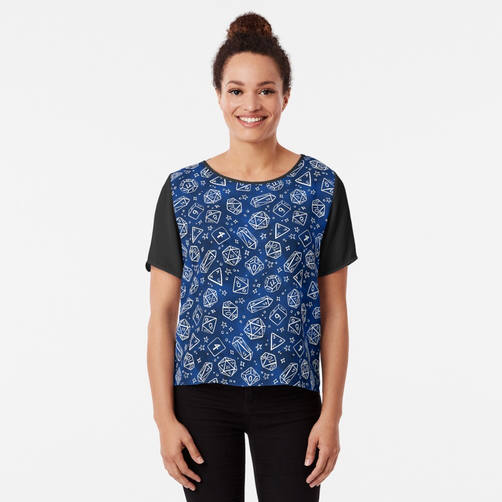 Watercolor Line Art Dice - Blue Chiffon Top