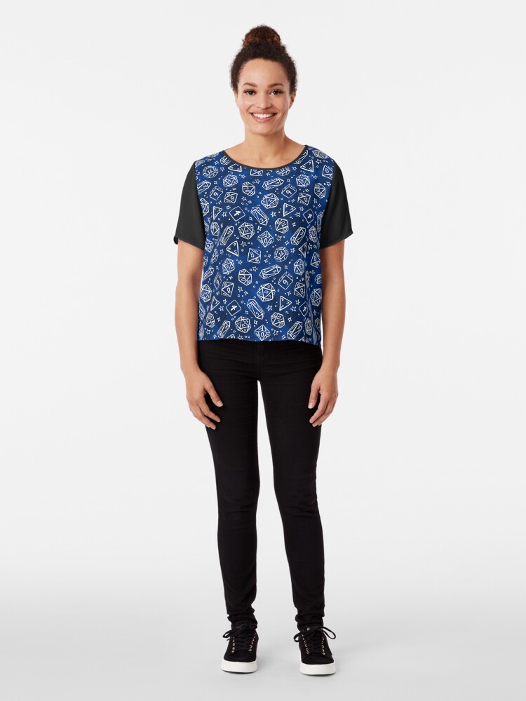 Alternate view of Watercolor Line Art Dice - Blue Chiffon Top