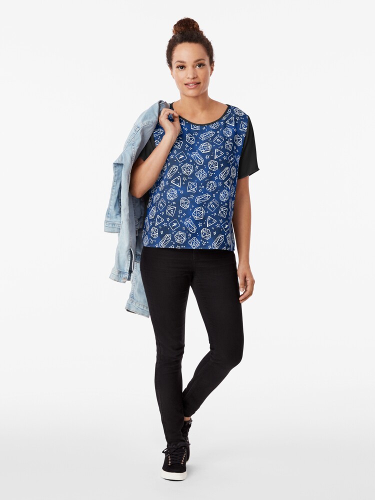 Alternate view of Watercolor Line Art Dice - Blue Chiffon Top