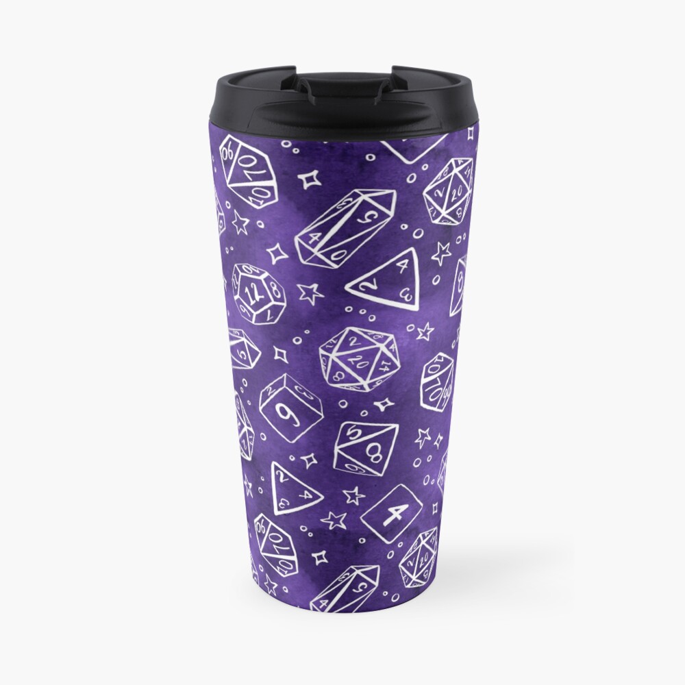 Watercolor Line Art Dice - Purple Travel Mug