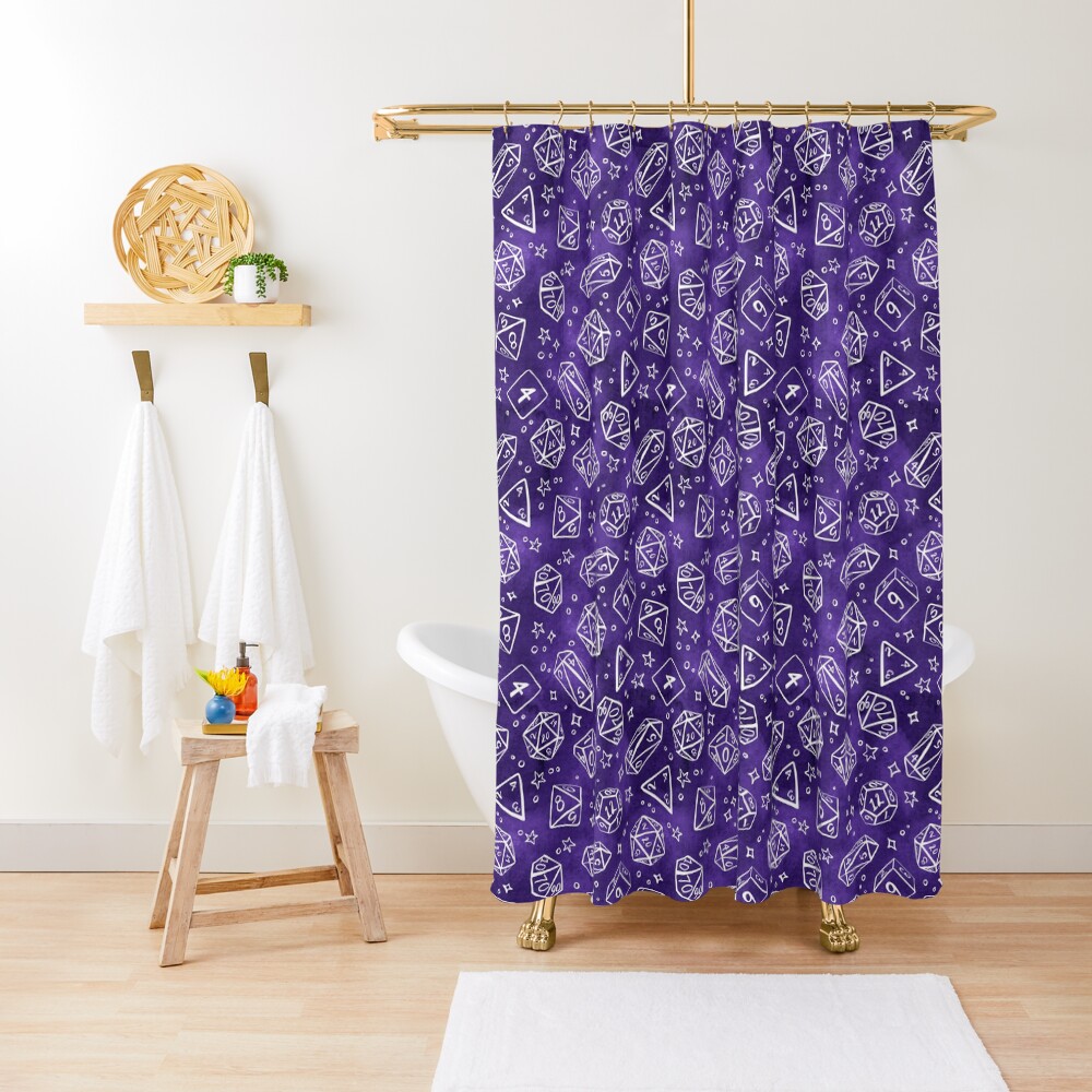 Watercolor Line Art Dice - Purple Shower Curtain