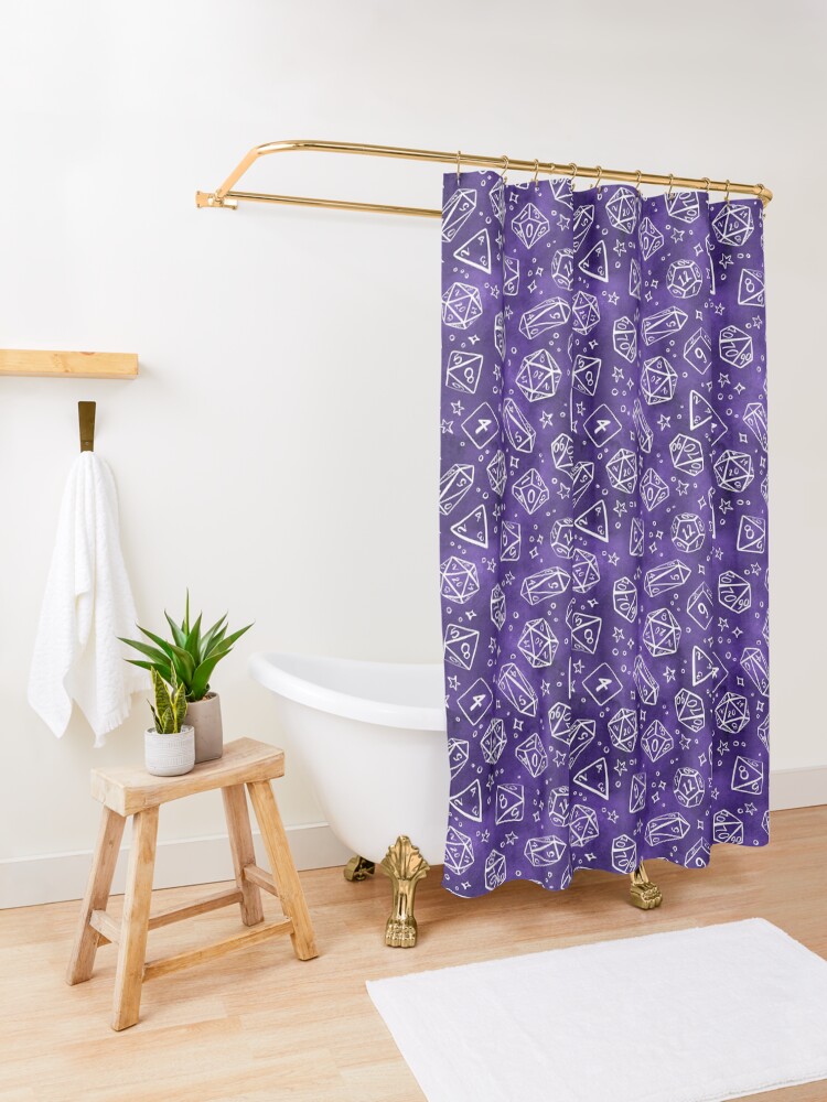 Alternate view of Watercolor Line Art Dice - Purple Shower Curtain