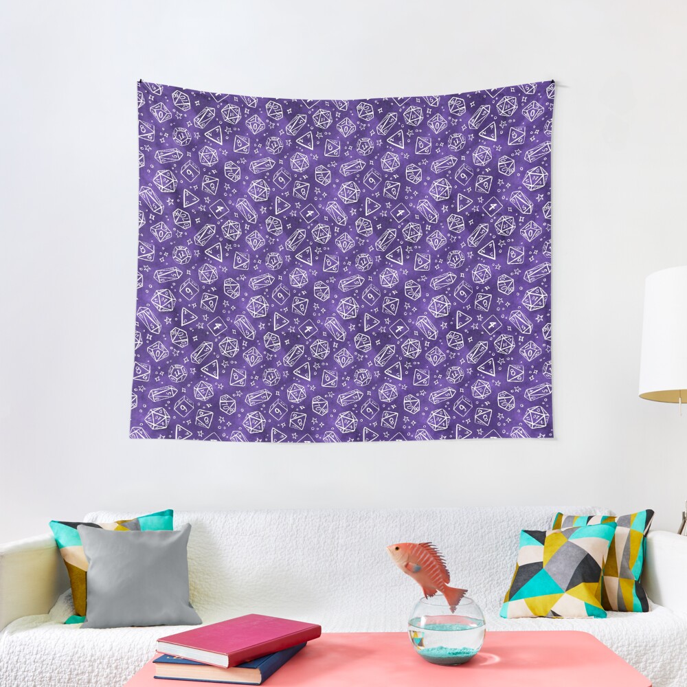 Watercolor Line Art Dice - Purple Tapestry