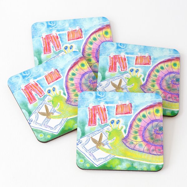 Item preview, Snail tailor/seamstress sewing new cloths children illustration designed and sold by Pragonette.