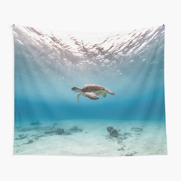 Blue ocean sea turtle - summer sea swimming turtle Tapestry
