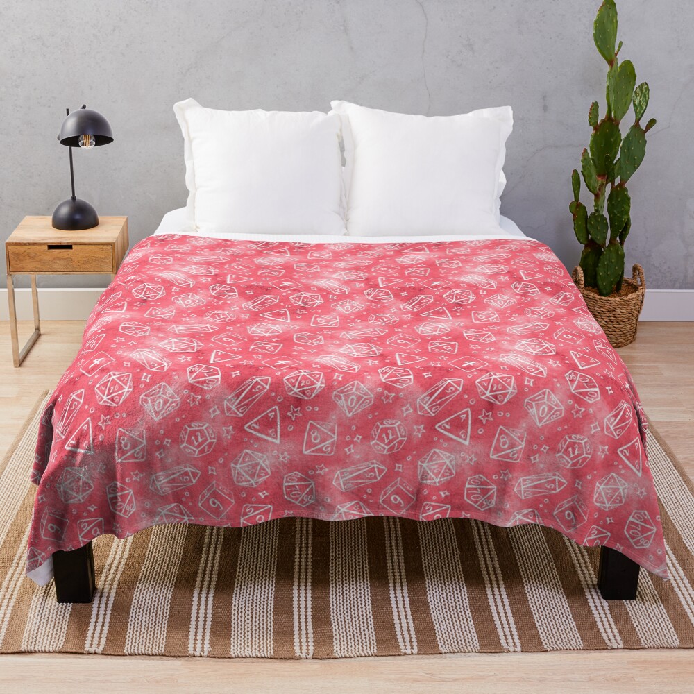 Watercolor Line Art Dice - Pink Throw Blanket