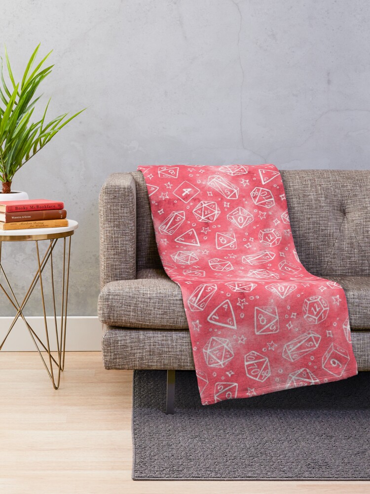 Alternate view of Watercolor Line Art Dice - Pink Throw Blanket