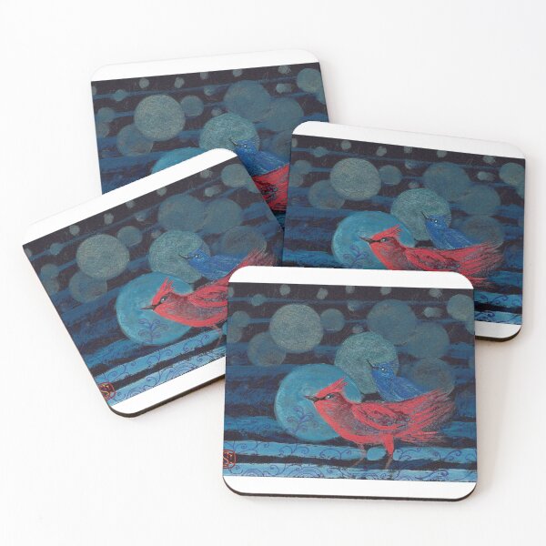 Item preview, Red and Blue Birds with Bubble Background, Beautiful Painting designed and sold by factory88.