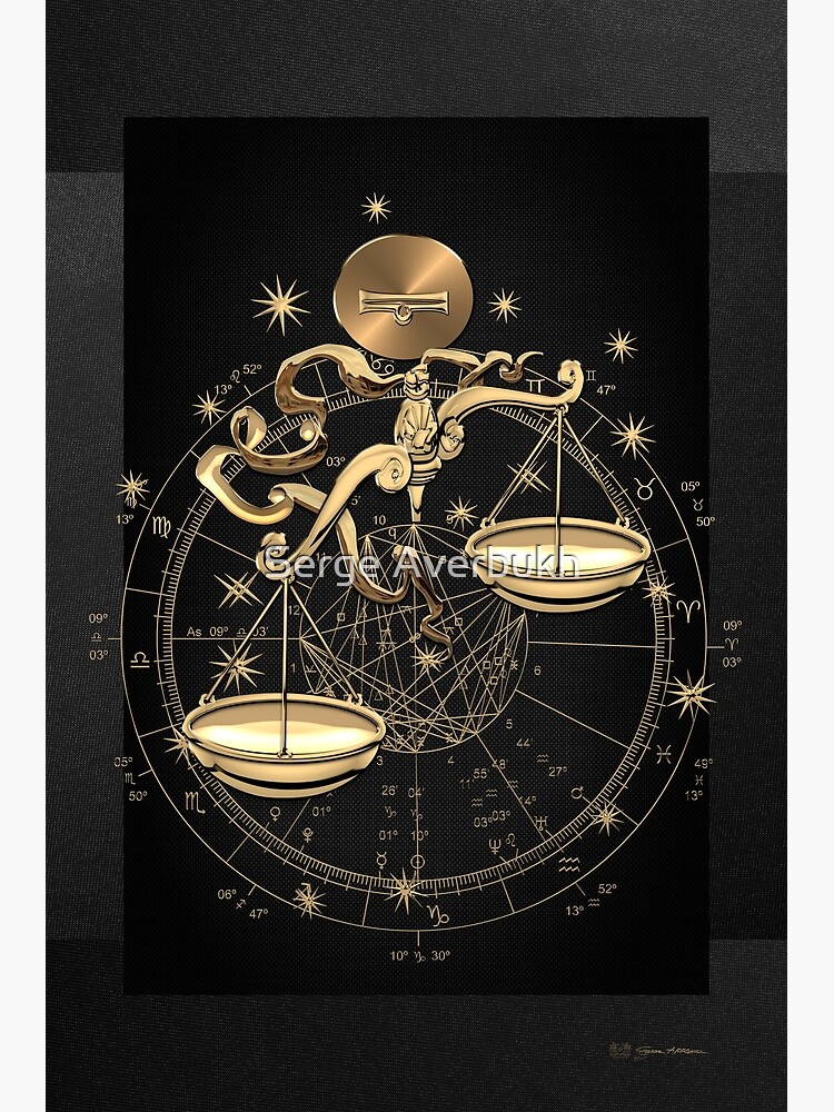 Western Zodiac Golden Libra The Scales On Black Canvas Poster By