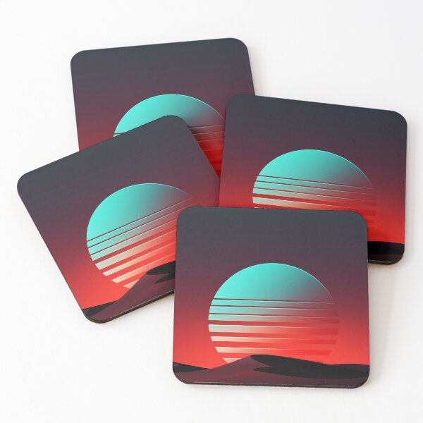 Item preview, 80s Retrowave futuristic desert landscape background with sunset designed and sold by Cursed Design.