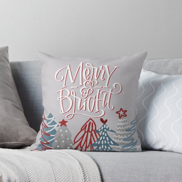Merry & Bright Christmas Winter Holiday Pillow Throw Pillow