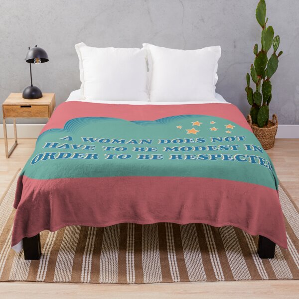 Item preview, A Woman Does Not Have To Be Modest In Order To Be Respected Quote - 70s Groovy Inspired Cloud Design - Blue, Teal, and Yellow designed and sold by annedesignco.