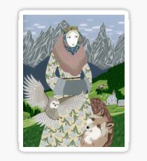 Lady with an owl and a dog Sticker