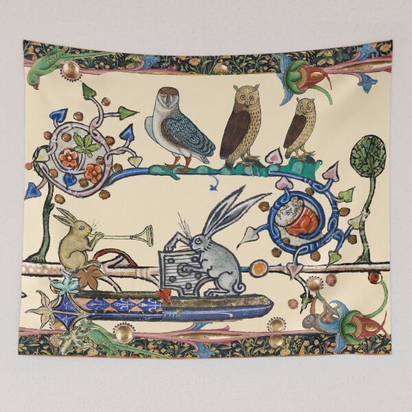 Item preview, WEIRD MEDIEVAL BESTIARY MAKING MUSIC, Three Owls And Concert of Rabbits designed and sold by BulganLumini.
