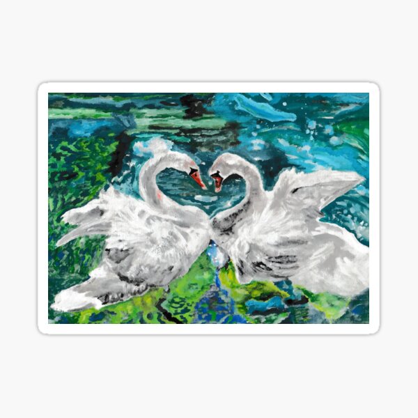 Swans in Love Acrylic Painting Sticker