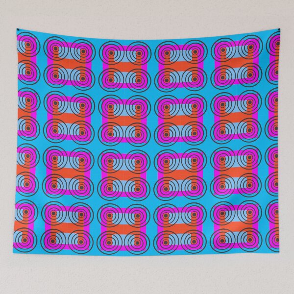 Item preview, Retro disco turquoise blue and deep orange circles print  designed and sold by OakendOriginals.