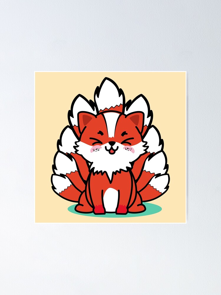 Poster « Kitsune Gumiho mignon renard rouge à neuf queues », par NiAArtland Redbubble