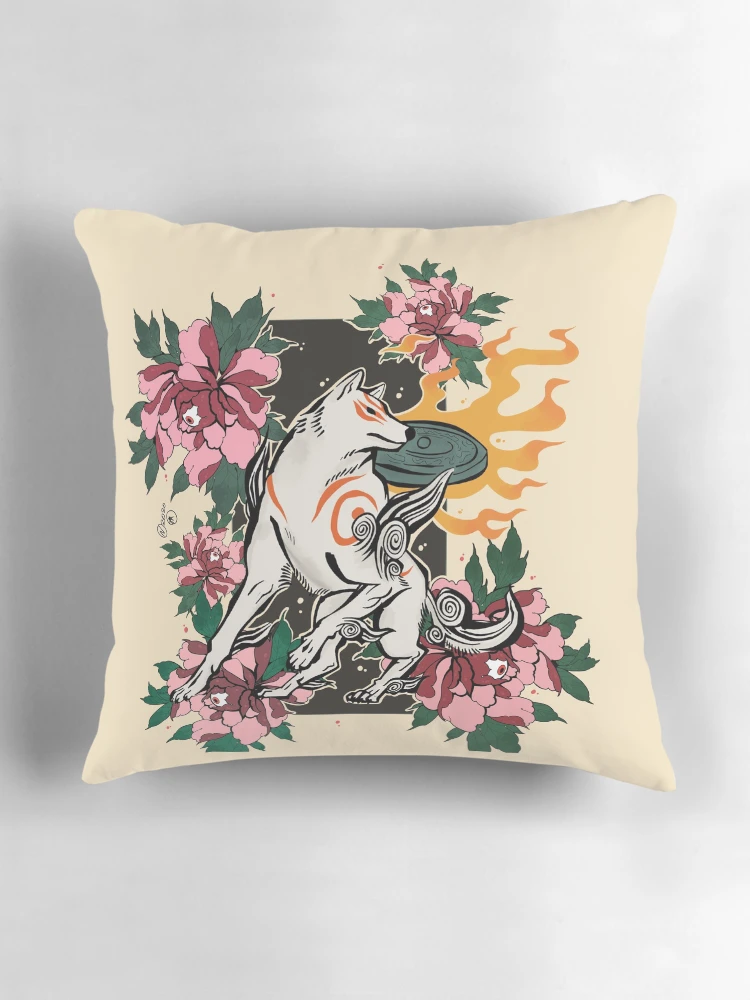 Thumbnail 3 of 4, Pillow, Okami Floral designed and sold by Rabbid--Rabbit.