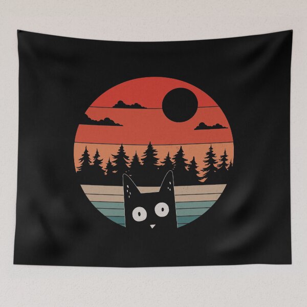 Item preview, Cats retro vintage sunset forest trees designed and sold by maddinstgt.