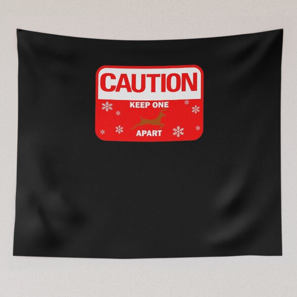Item preview, Funny Christmas designs: Caution keep one reindeer apart! Cute brown reindeer image warning sign - snowy white typography designed and sold by Deegital18.