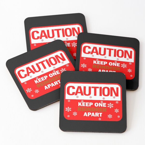 Item preview, Funny Christmas designs: Caution keep one reindeer apart! Cute Social Distance warning sign - reindeer brown and snowy white typography designed and sold by Deegital18.