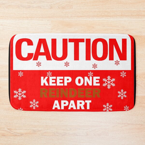 Item preview, Funny Christmas designs: Caution keep one reindeer apart! Cute Social Distance warning sign - reindeer brown and snowy white typography designed and sold by Deegital18.