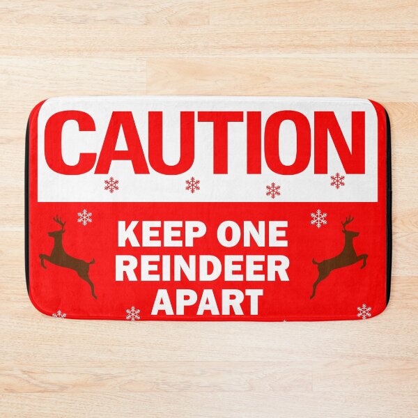 Item preview, Bestseller Funny 2020 Christmas design: Caution keep one reindeer apart! Cute Social Distance Dark brown reindeer warning sign - snowy white typography designed and sold by Deegital18.