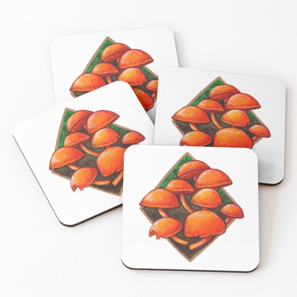 Orange Mycena Mushrooms Coasters (Set of 4)