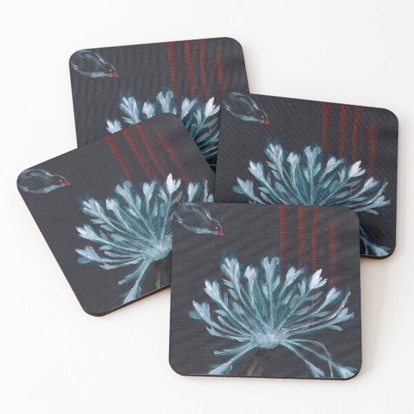 Item preview, Red Beak Bird and White Flower on Black Background, Painting designed and sold by factory88.