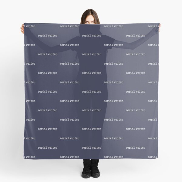 Serial Writer White Type on Blue Scarf