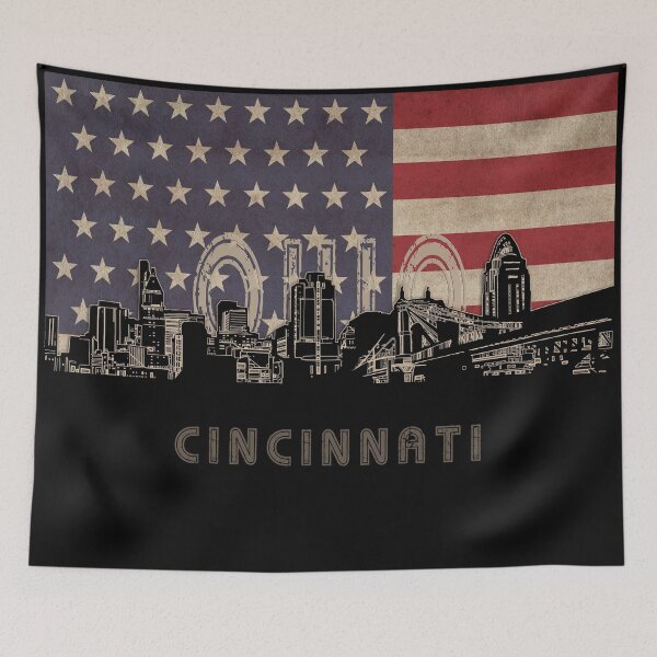 Item preview, cincinnati skyline flag designed and sold by BekimART2.