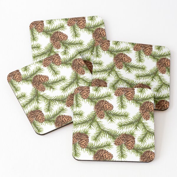 Item preview, Fir Branch with Pine Cone Pattern - White designed and sold by Kraina.