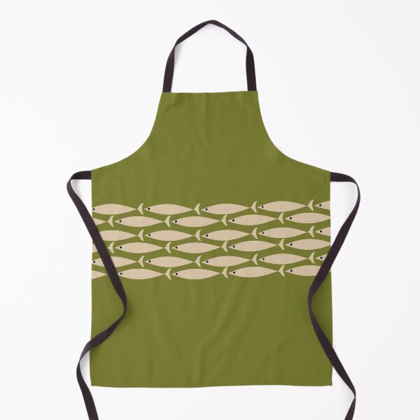 Item preview, Fish Stripe 6 - Minimalist Midcentury Modern Fish in Mid Mod Beige on Olive Green designed and sold by kierkegaard.