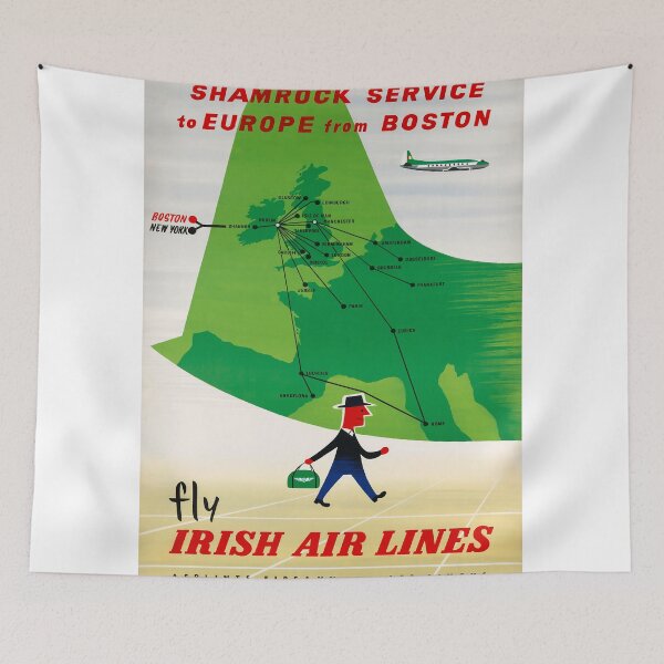 Item preview, retro FLY IRISH AIR LINES   SHAMROCK SERVICE TO EUROPE FROM BOSTON designed and sold by plakati.