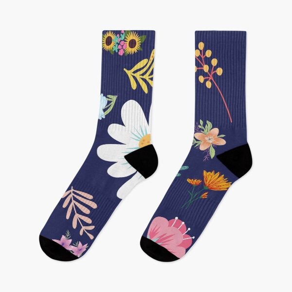 Aperçu de l'œuvre Motif Floral Aléatoire 4 Fond Bleu Marine créée et vendue par AliCatOriginals.