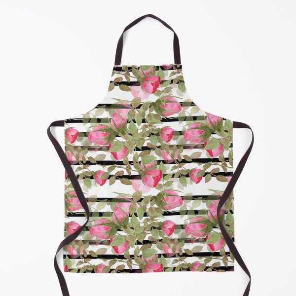 Item preview, Watercolor . Buds of roses on a striped black and white background . designed and sold by fuzzyfox.