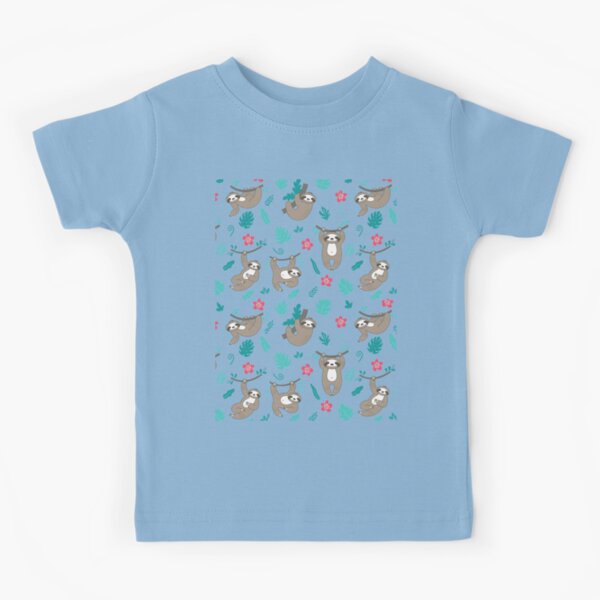 Cute Sloth Pattern - Turquoise Blue Kids T-Shirt