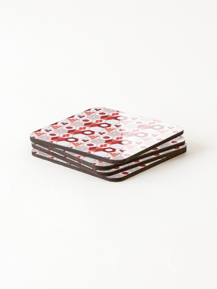 Thumbnail 4 of 5, Coasters (Set of 4), Hexagonal Hexagons Geometric Pattern – Red designed and sold by RoguePatterns.