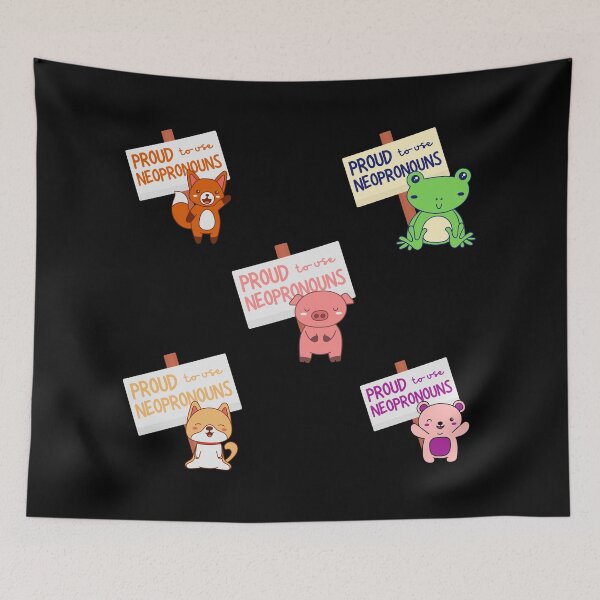 Item preview, "Proud to use neopronouns" cute animal pack designed and sold by campfiredesigns.