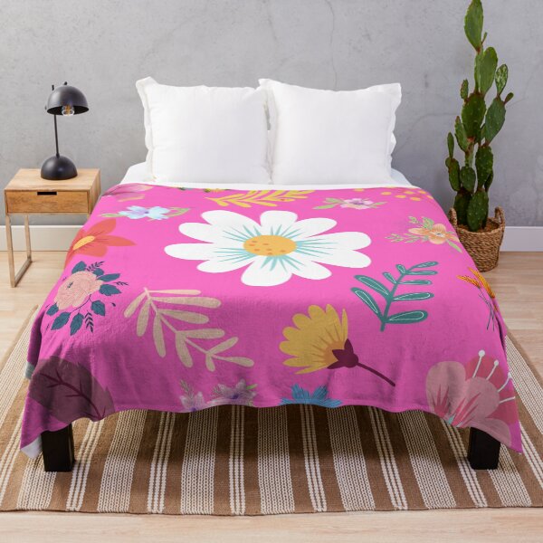 Aperçu de l'œuvre Motif floral aléatoire 11 couleur de fond rose fluo créée et vendue par AliCatOriginals.