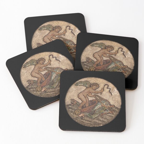 Item preview, Mosaic of Cupid driving a chariot drawn by dolphins, from Ephesus. (On black) designed and sold by DotorEaon.