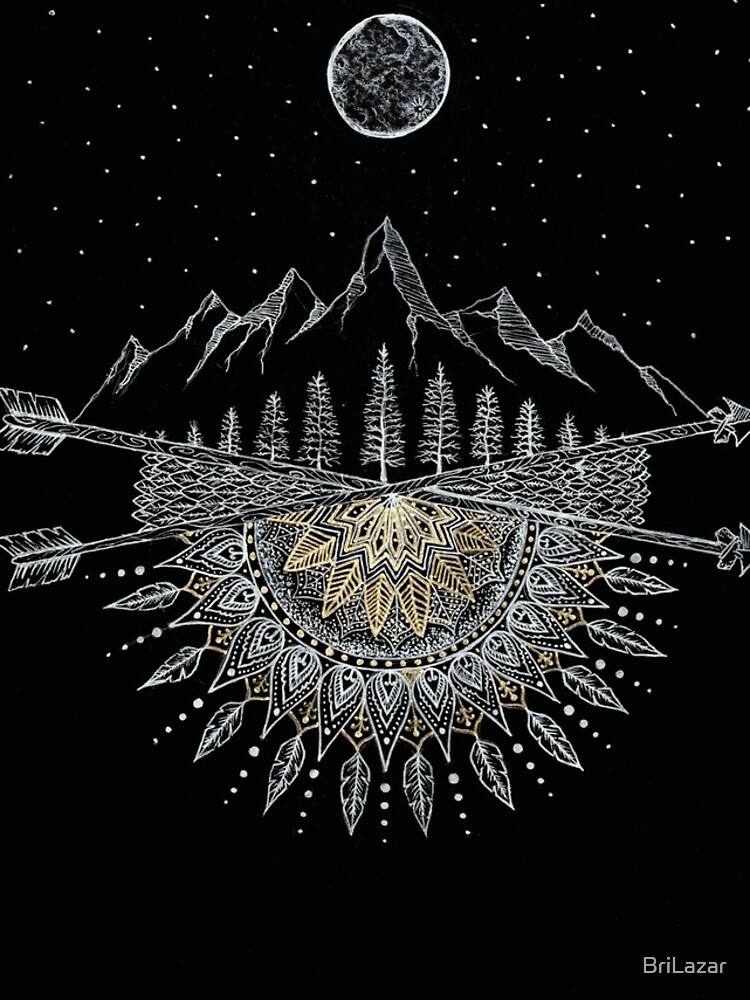 Moon and Stars Night Sky Mountain Range Arrow Mandala by BriLazar