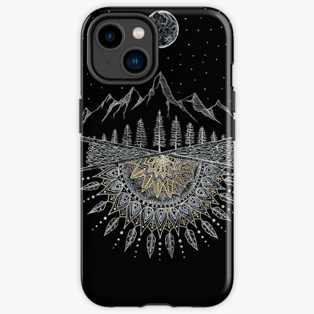 Moon and Stars Night Sky Mountain Range Arrow Mandala iPhone Case