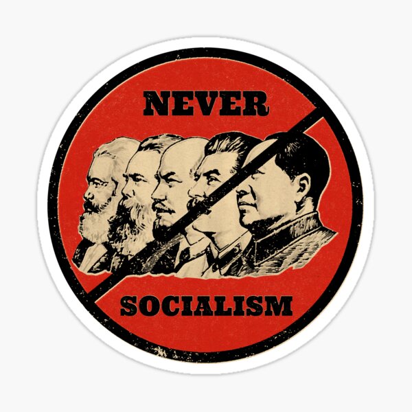 Vista previa del artículo con la obra «Pegatina Nunca Socialismo - mascarilla», diseñado y vendido por LibertarianSt.